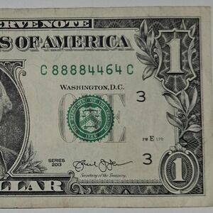 Very Rare 2013 One Dollar Bill Trinary/Quad/Even Fancy SN C88884464C (B330)